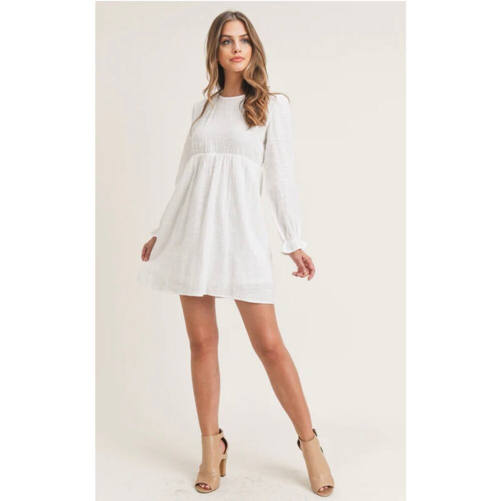 Painted Threads White Woven Long Sleeve Boho Dress Large Hippie Summer Bohemian